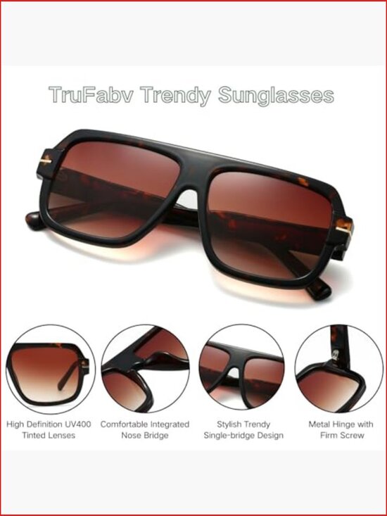 Retro Aviator Sunglasses Trendy Rectangle Square Shades UV Protection Unisex main image 4